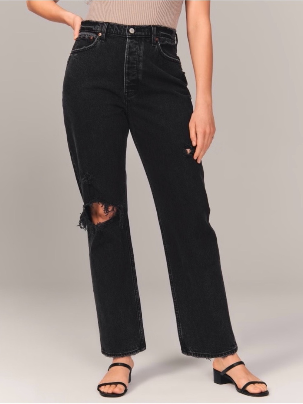 Abercrombie & Fitch Women’s The Dad High Rise Black Distressed Jeans - size 6